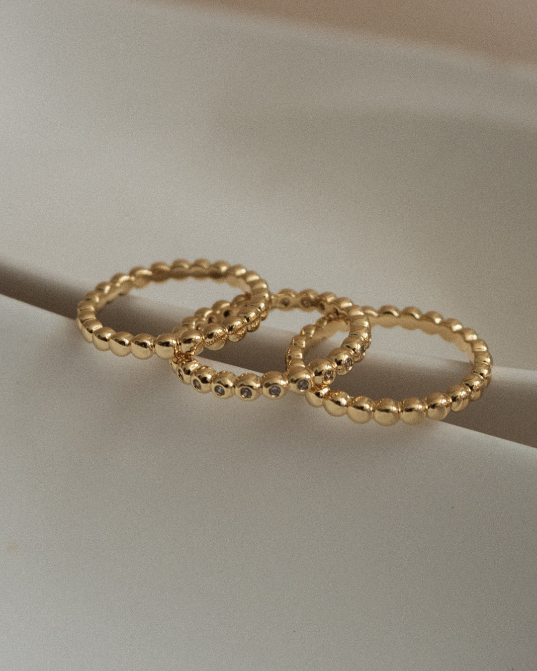 Beaded Diamonte Ring Set- Silver