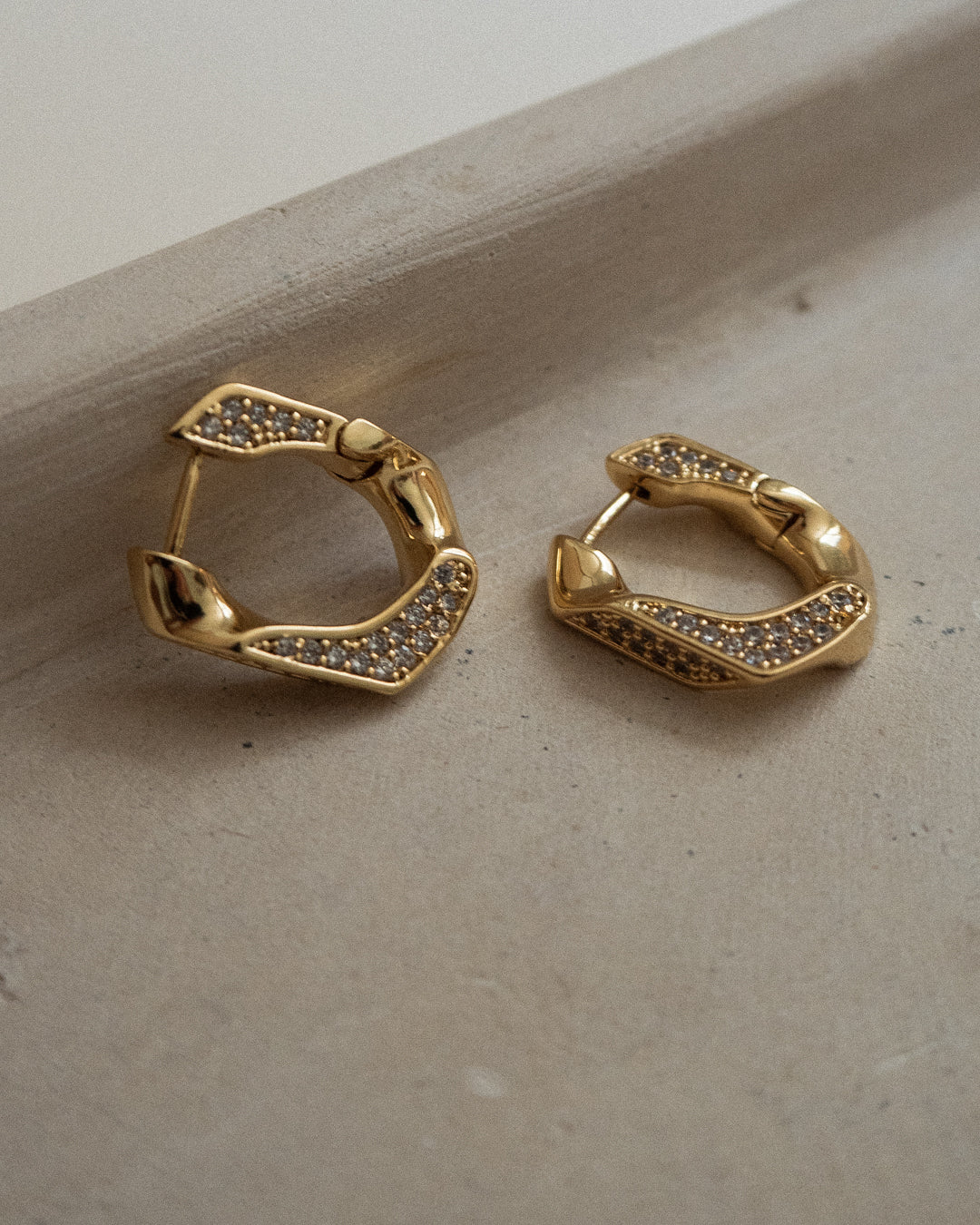 Pave Cuban Link Hoops- Gold