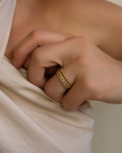 Beaded Diamonte Ring Set- Silver