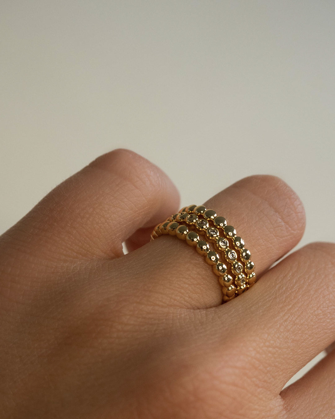 Beaded Diamonte Ring Set- Silver