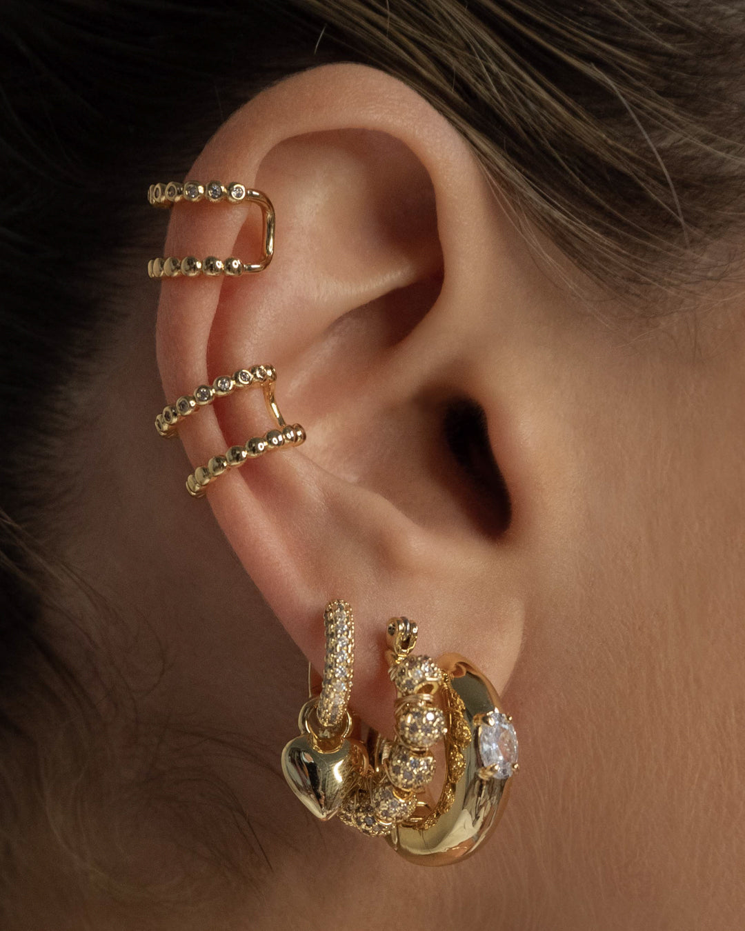 Stone Orb Hoops- Silver