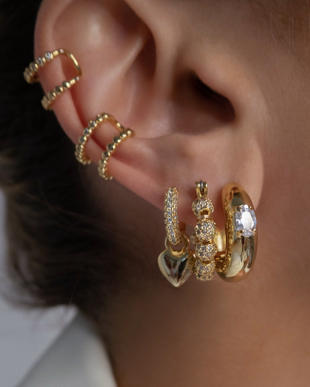 Stone Orb Hoops- Silver