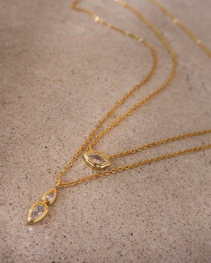 Stellar Bezel Charm Necklace Set- Silver