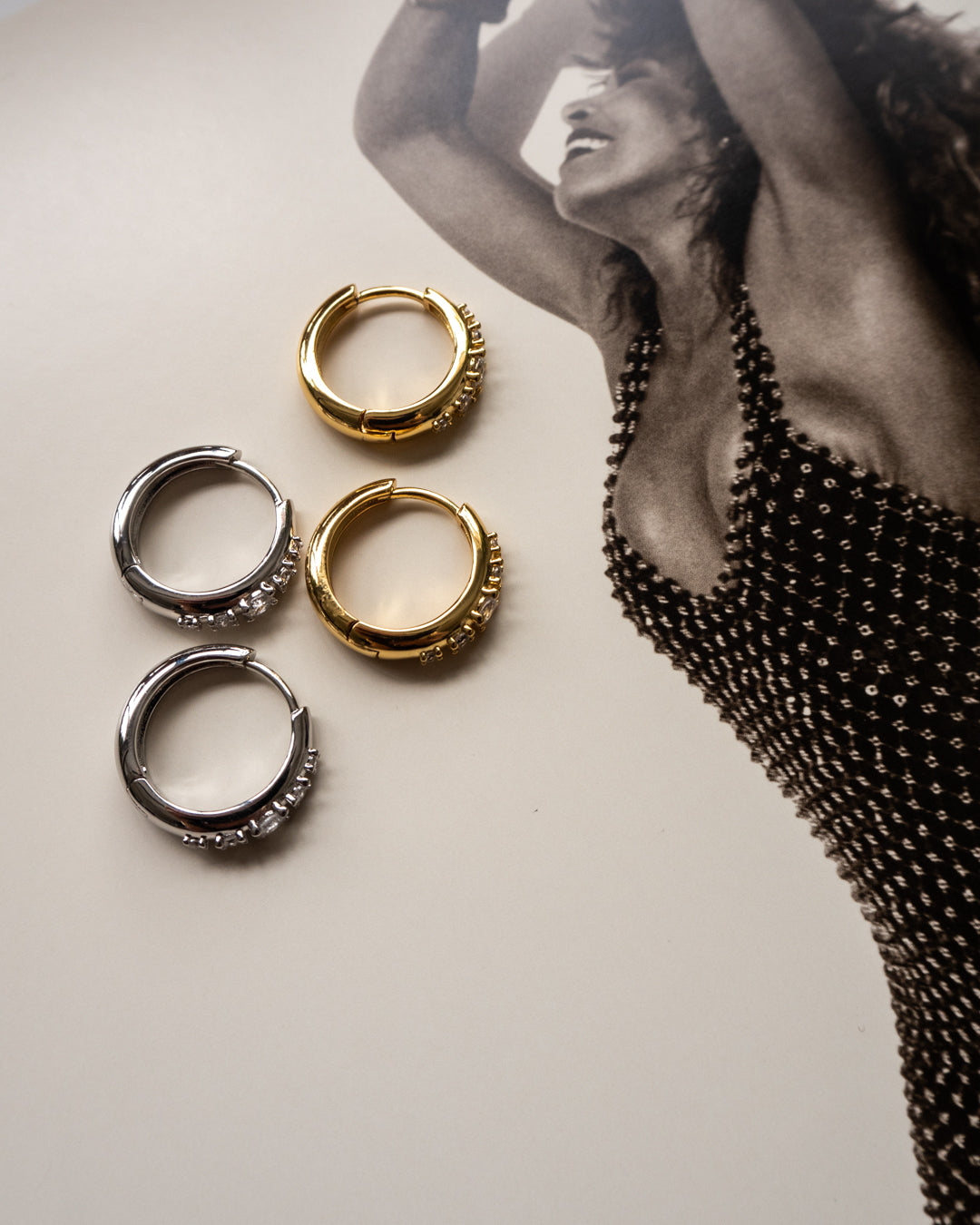Stone Geneva Hoops- Silver