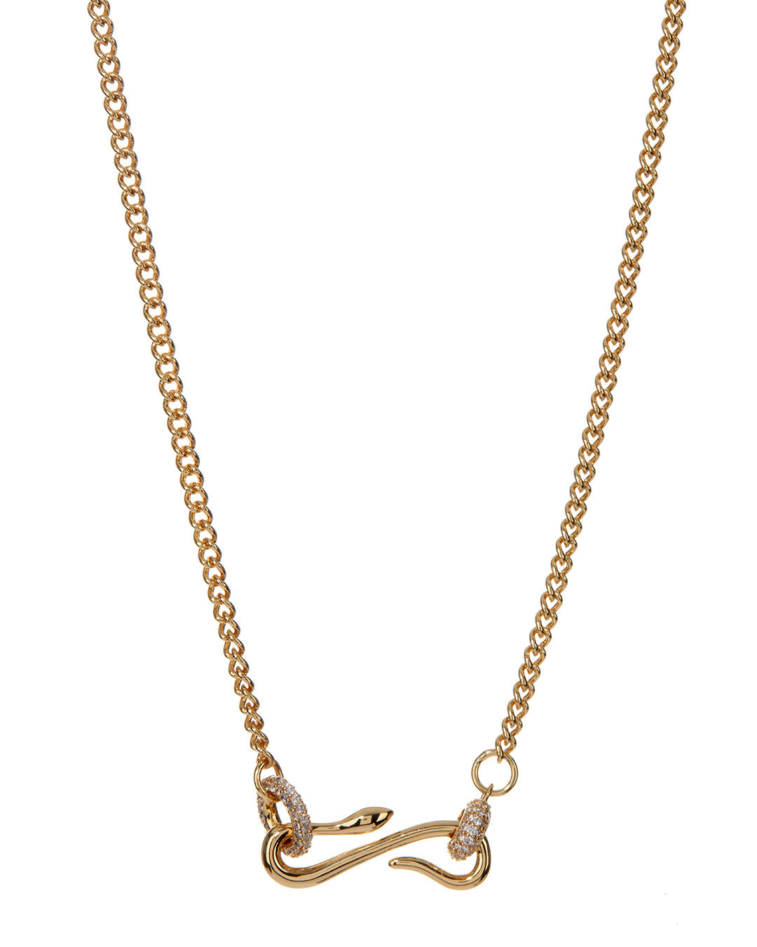 Pave Hook Charm Necklace- Gold