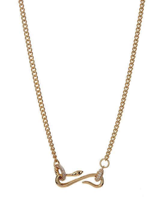 Pave Hook Charm Necklace- Gold