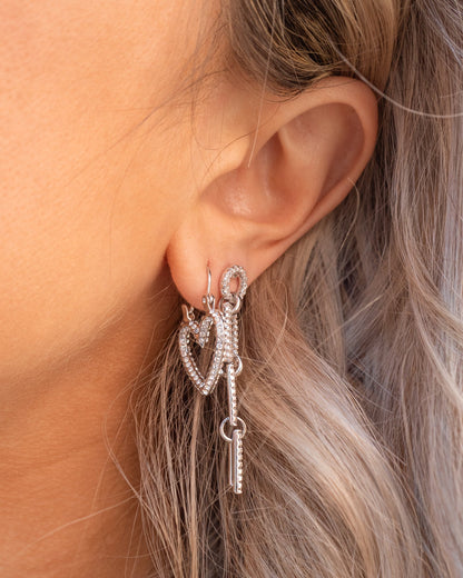 Pave Mini Heartbreaker Hoops- Silver