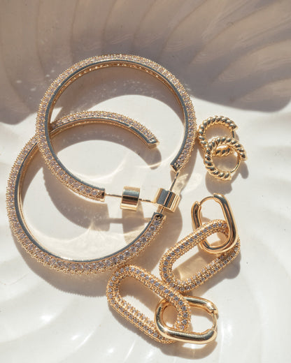 Pave Simone Loop Hoops- Gold