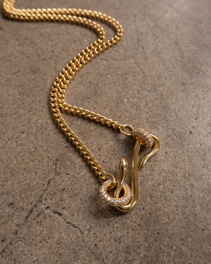 Pave Hook Charm Necklace- Gold