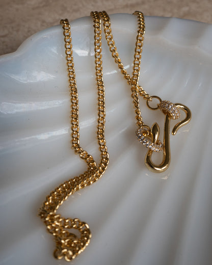 Pave Hook Charm Necklace- Gold