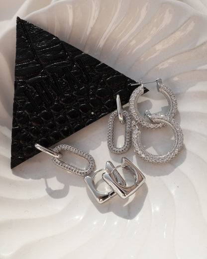 Pave Estelle Hoops- Silver