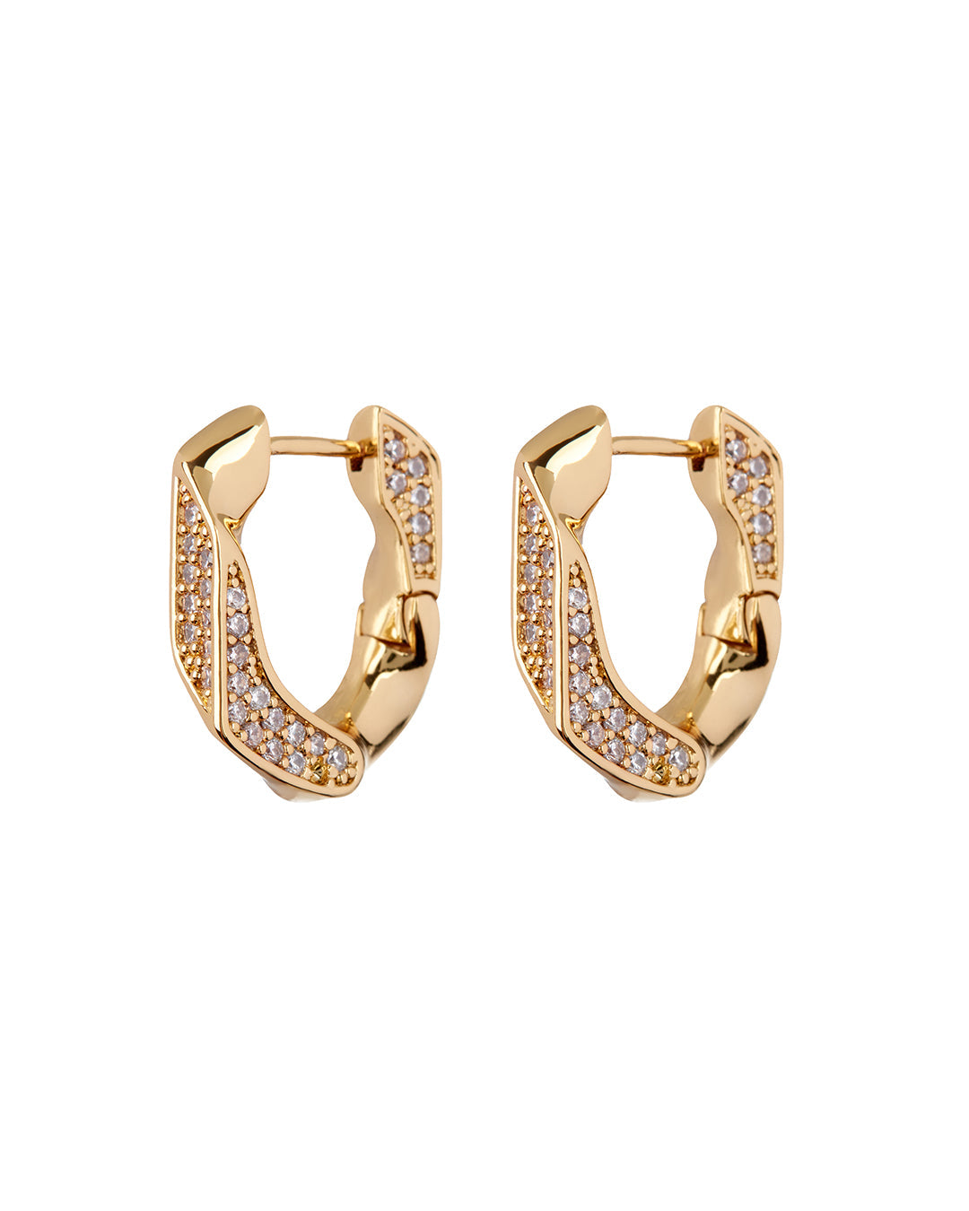 Pave Cuban Link Hoops- Gold