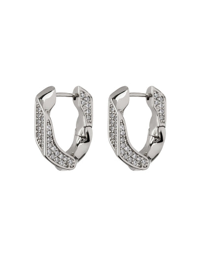 Pave Cuban Link Hoops- Silver