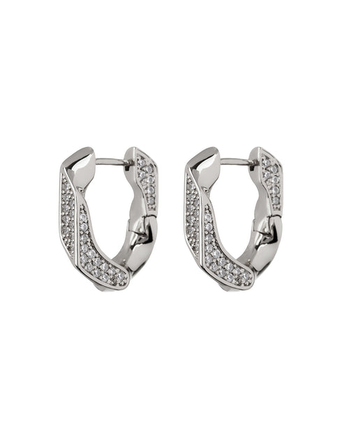 Pave Cuban Link Hoops- Silver