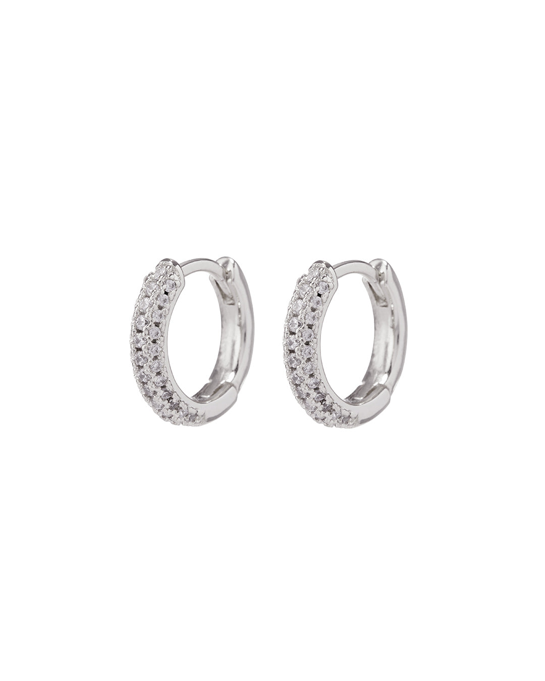 Pave Dome Huggies- Silver