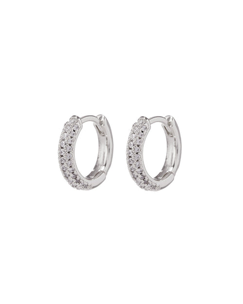 Pave Dome Huggies- Silver