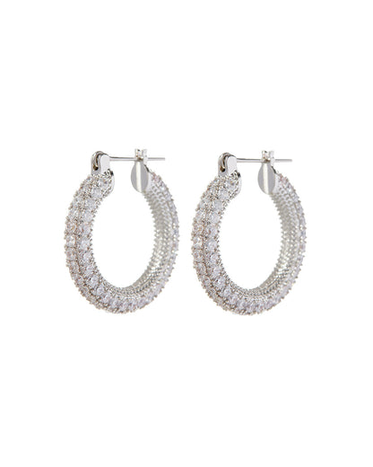 Pave Estelle Hoops- Silver