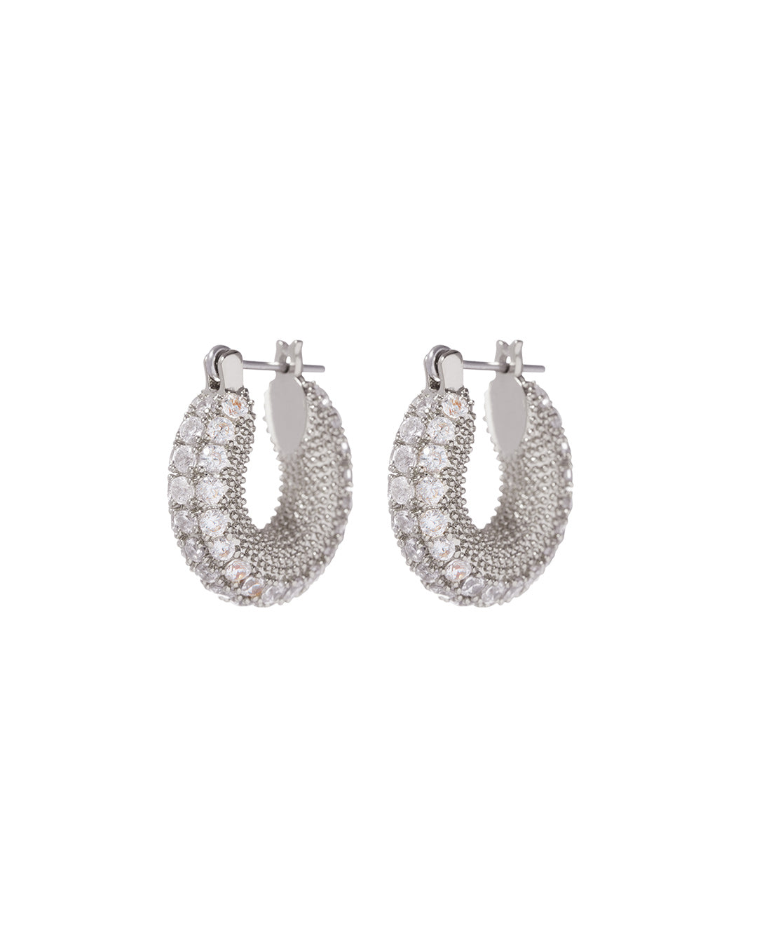 Pave Giselle Hoops- Silver