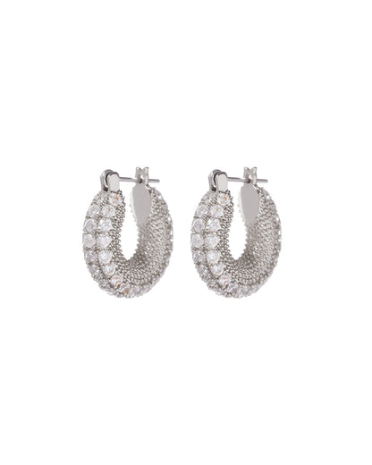 Pave Giselle Hoops- Silver