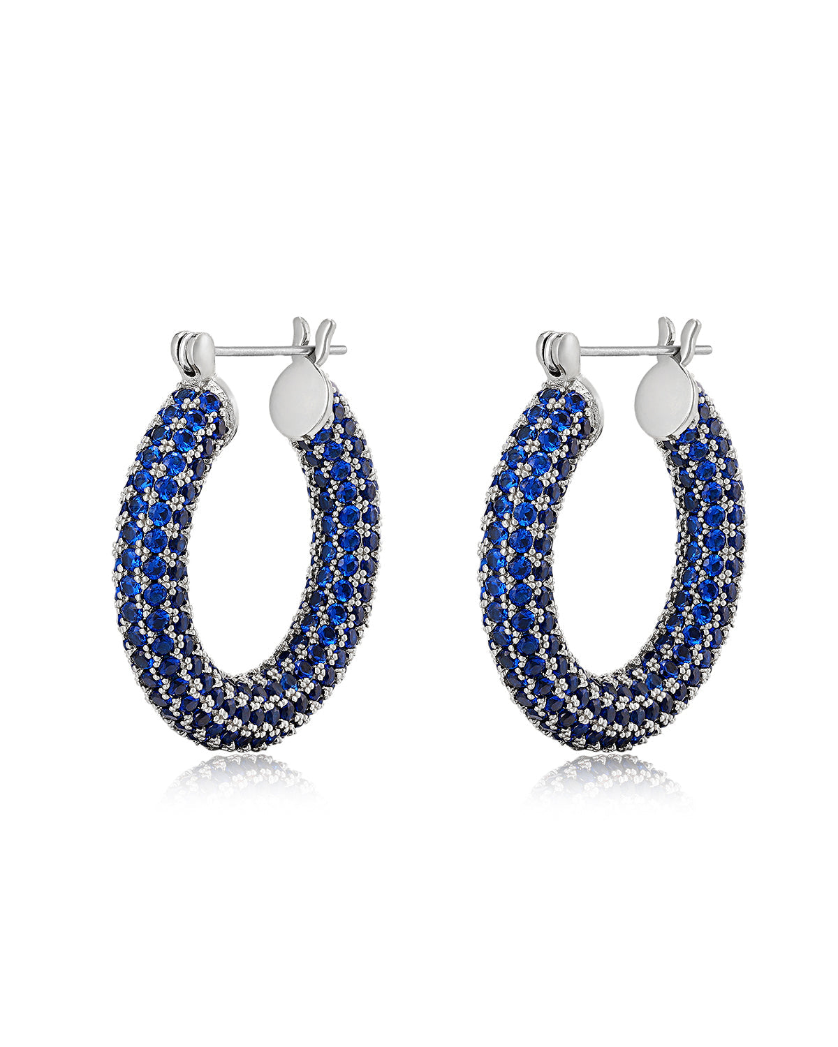 Pave Baby Amalfi Hoops- Blue Sapphire- Silver