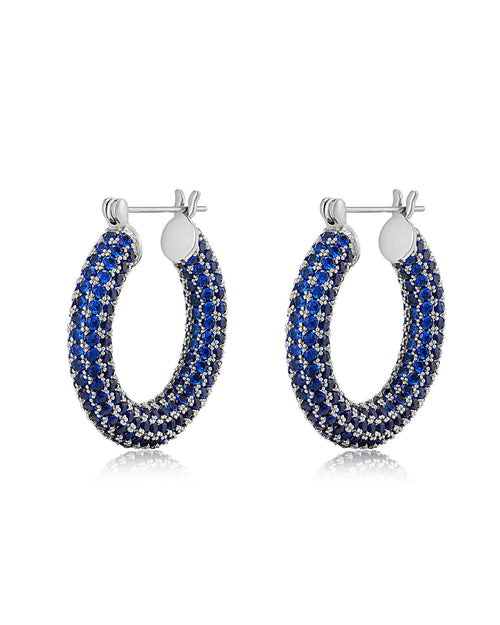 Pave Baby Amalfi Hoops- Blue Sapphire- Silver