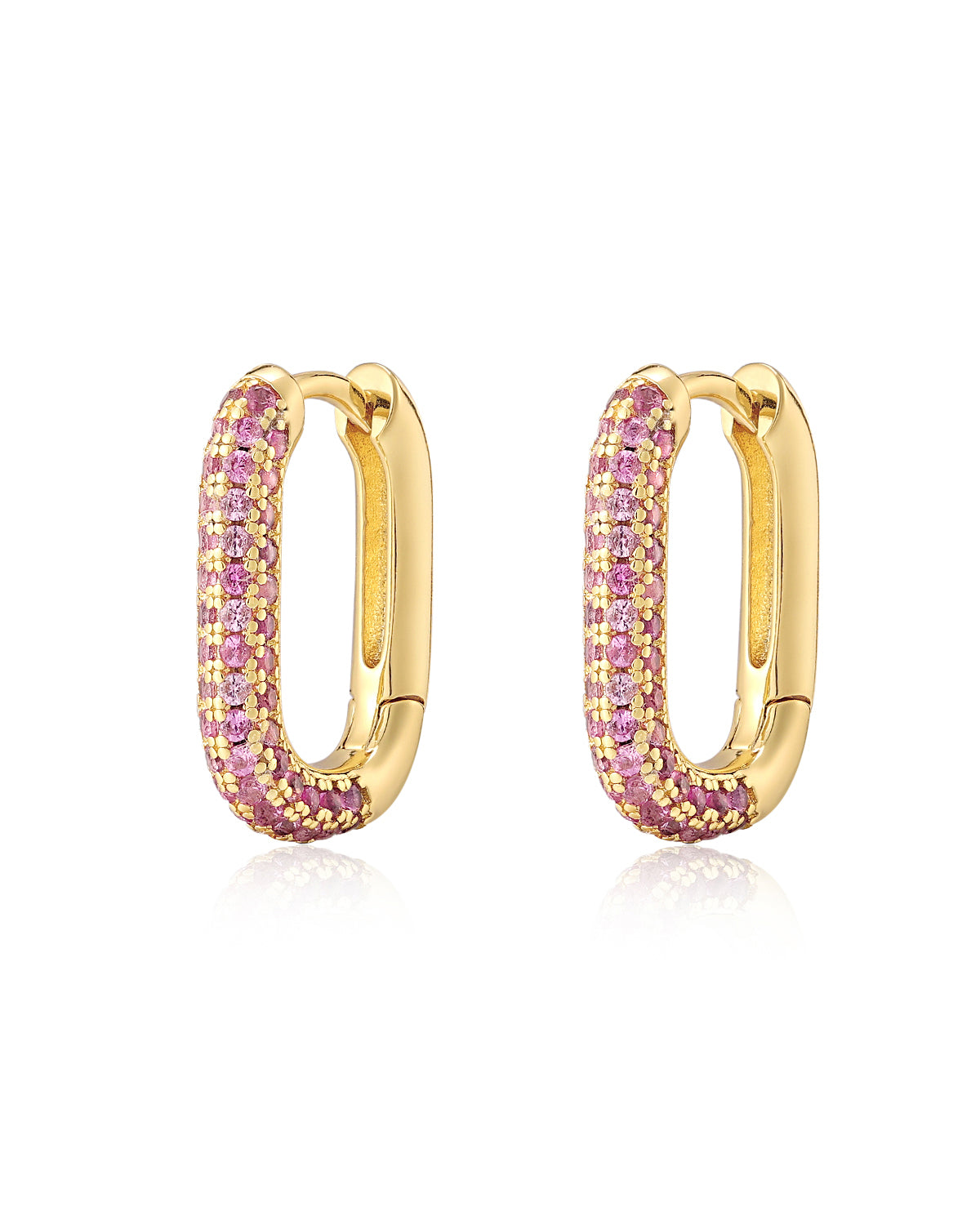 Pave Chain Link Huggies- Pink- Gold