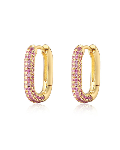 Pave Chain Link Huggies- Pink- Gold