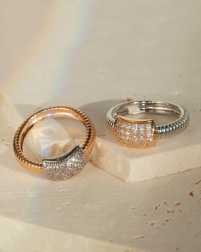 Pave Dome Snake Chain Ring