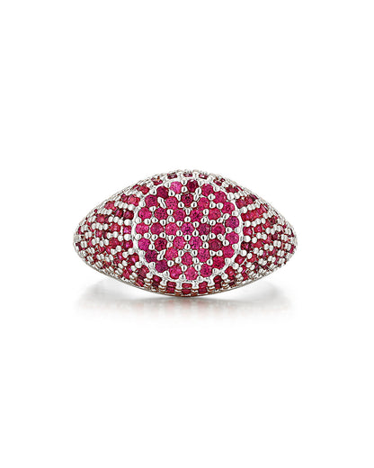 Pave Signet Ring- Ruby Red- Silver