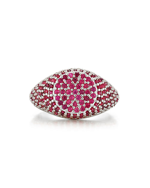 Pave Signet Ring- Ruby Red- Silver