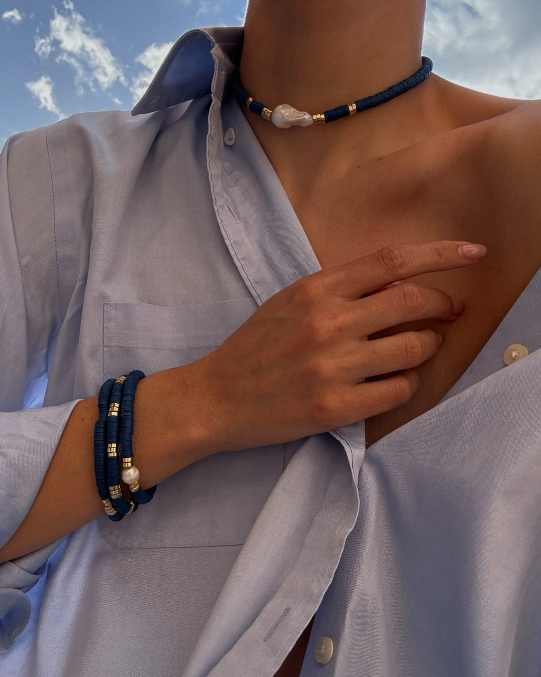 The Seville Pearl Bracelet Set- Navy