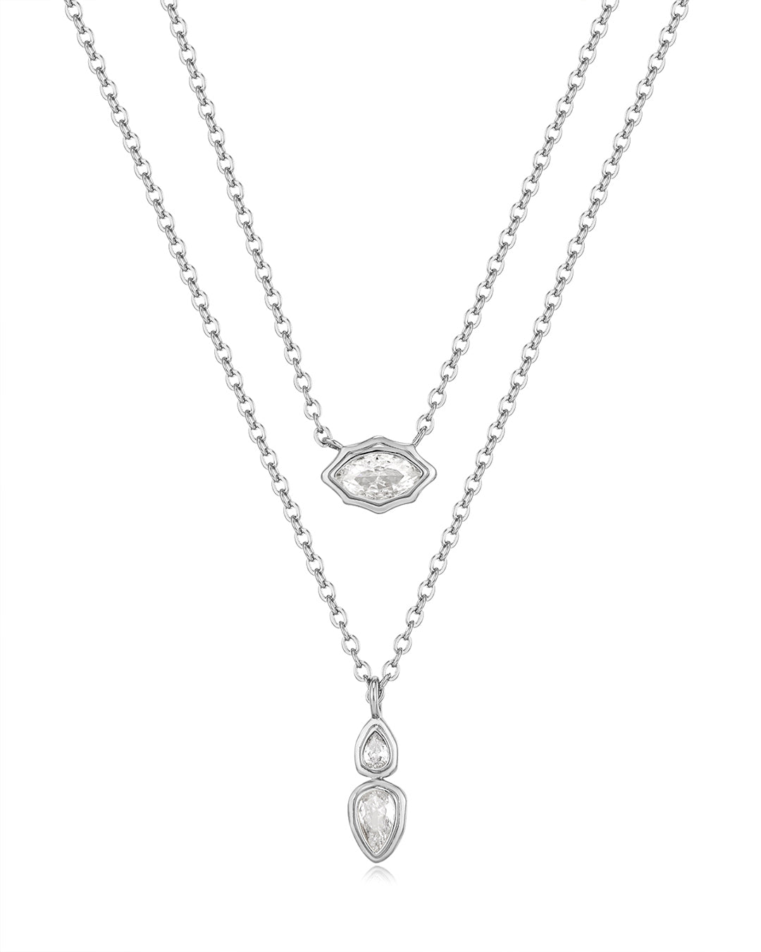 Stellar Bezel Charm Necklace Set- Silver