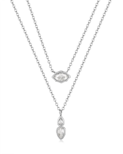 Stellar Bezel Charm Necklace Set- Silver