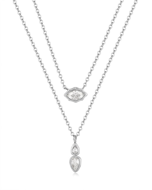 Stellar Bezel Charm Necklace Set- Silver