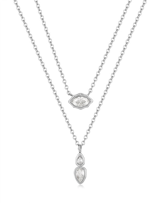 Stellar Bezel Charm Necklace Set- Silver