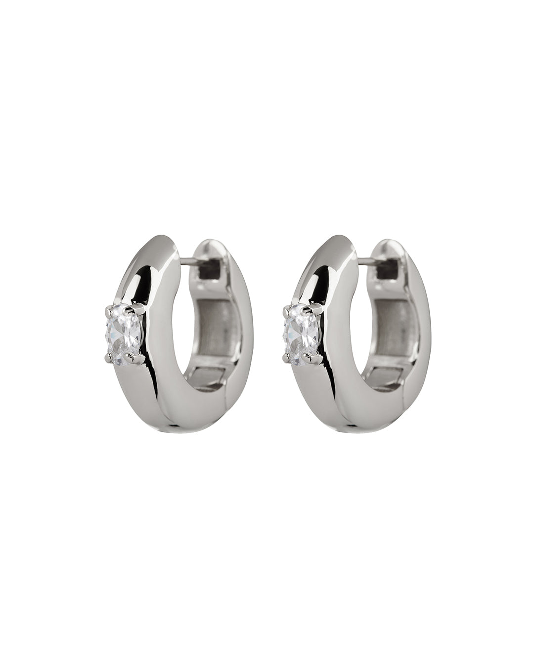 Stone Orb Hoops- Silver