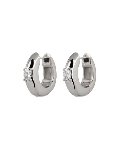Stone Orb Hoops- Silver