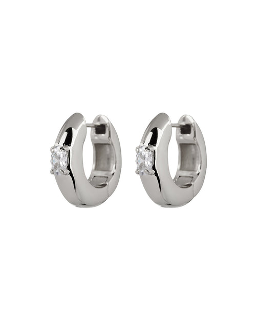 Stone Orb Hoops- Silver