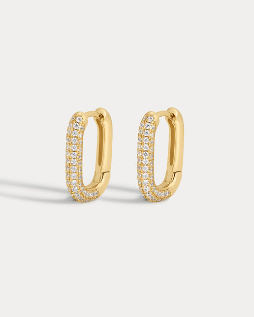 Pave Chain Link Huggies- Gold