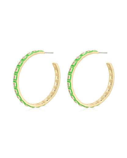 XL Pyramid Stud Hoops- Bright Green- Gold