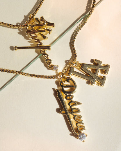Bijoux MLB Logo Studs & Layered Nameplate Necklace Bundle - Gold