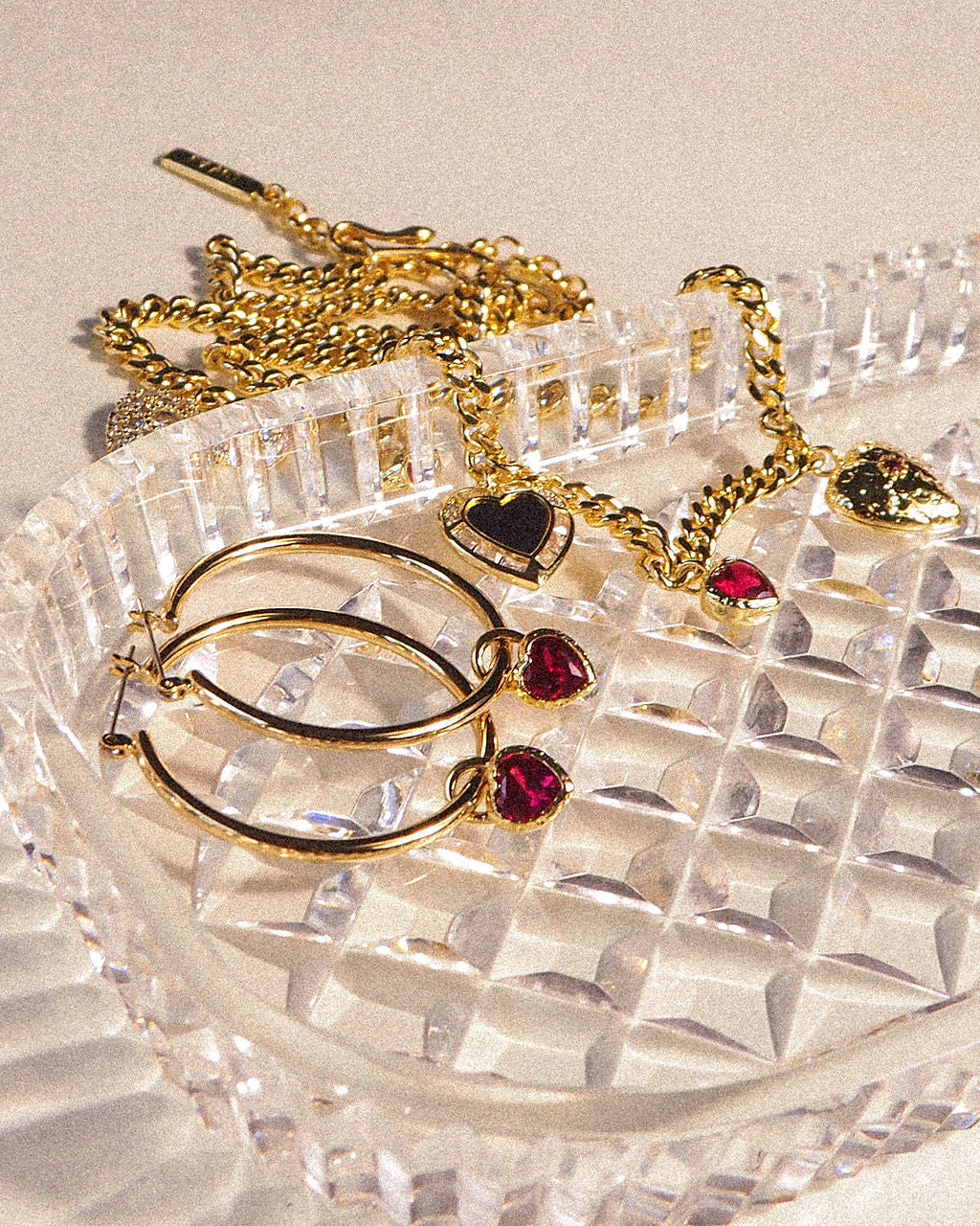 Bezel Heart Charm Hoops- Silver