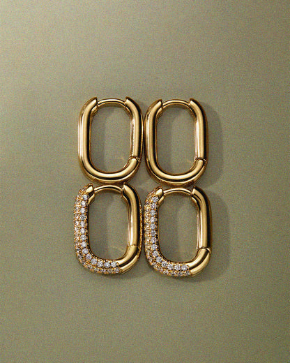Pave Chain Link Huggies- Gold