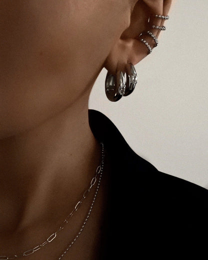 Stone Orb Hoops- Silver