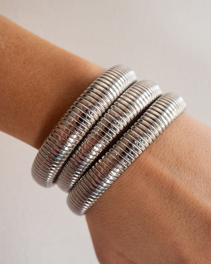 Flex Snake Chain Bracelet- Set of 3 (12mm wide)- Silver