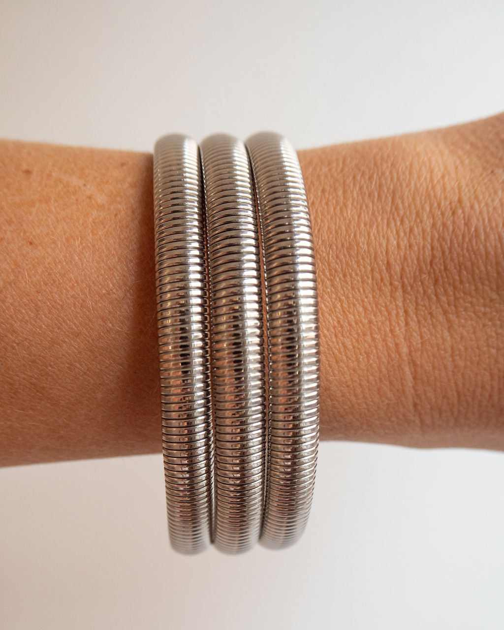 Mini Flex Snake Chain Bracelet- Set of 3 (7mm wide)- Silver (Ships Mid March)