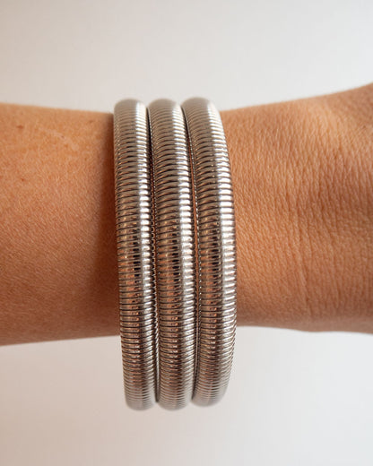 Mini Flex Snake Chain Bracelet- Set of 3 (7mm wide)- Silver (Ships Mid March)
