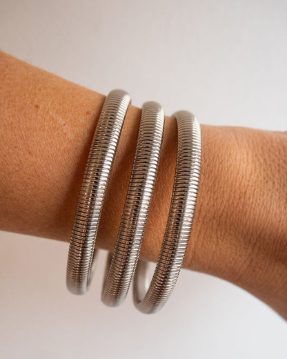 Mini Flex Snake Chain Bracelet- Set of 3 (7mm wide)- Silver (Ships Mid March)