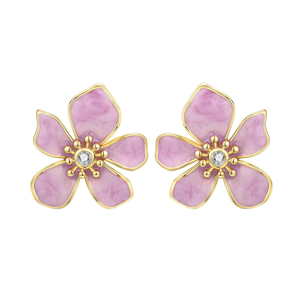 Pink Flower Design Stud Earrings