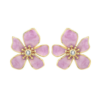 Pink Flower Design Stud Earrings